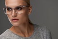 Female Eyewear. Woman In Beautiful Glasses Frame, Eyeglasses