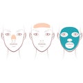 Set of Female face with beauty mask outline drawing