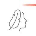 Female face and bird feather line vector icon