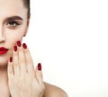 Female Face Close up. Woman Touching her Face her Hand Royalty Free Stock Photo