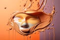 Female face with closed eyes and different skin color. Stylish interior items