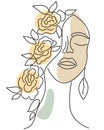 Female face with closed eyes, vector line art. Royalty Free Stock Photo