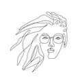 Female face drawn in one line. Girl in glasses.