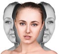 Female face before and after facial rejuvenation Royalty Free Stock Photo