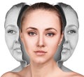 Female face before and after facial rejuvenation Royalty Free Stock Photo