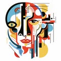 Colorful Geometric Illustration Of A Woman\'s Face With Futuristic Precision
