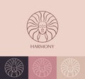 Female face logo. Emblem for a beauty or yoga salon. Style of harmony and beauty. Vector illustration