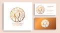 Female face logo. Emblem for a beauty or yoga salon. Style of harmony and beauty. Vector illustration