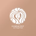 Female face logo. Emblem for a beauty or yoga salon. Style of harmony and beauty. Vector illustration
