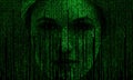 Female face with matrix digital numbers artifical intelligence AI theme