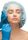 Female face before plastic surgery operation Royalty Free Stock Photo