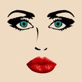 Female face with red lips vector