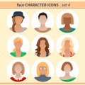 Female faces avatars, character icons for your site