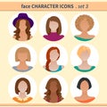 Female faces avatars, character icons for your site