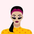 Female faces and collagen black patches. Facial skin care vector illustration