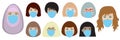 Female faces in medical mask. Set of women heads, avatars. Mask regime in epidemic of infection. Vector illustration Royalty Free Stock Photo