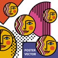 Female faces in a modern abstract style. Geometric composition.