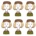 Female facial expressions wearing a hunting cap 6 types