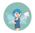 Female fairy holding a big tooth