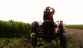 Female farmer driving a tractor