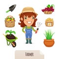 Female Farmer Icons Set