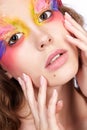 Female with fashion feather eyelashes make-up