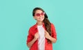 female fashion model. pretty look of young girl. portrait of child casual style Royalty Free Stock Photo