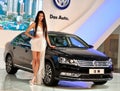 Female fashion models and vw in chengdu international auto show