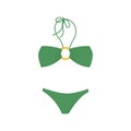 Female fashion swimsuit. Flat isolated illustration of drawing trendy female beachwear. Two piece green swimming suit Royalty Free Stock Photo