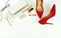 Female fashionable stylish accessories and cosmetics