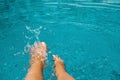 Female feet in blue water pool Royalty Free Stock Photo