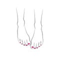 Female feet with red pedicure, chiropody, vector