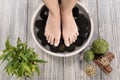 Female feet at spa salon on pedicure procedure Royalty Free Stock Photo