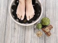 Female feet at spa salon on pedicure procedure Royalty Free Stock Photo