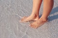 Female feet in water on the beach Royalty Free Stock Photo