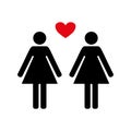 Female and female sign, lesbian family red heart.