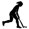 Female field hockey vector silhouette on white background Royalty Free Stock Photo