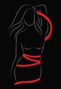 Female figure. Outline of young girl. Stylized slender body. Linear Art. Black and white vector illustration. Contour of