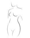 Female figure. Outline of young girl. Stylized slender body. Linear Art. Black and white vector illustration. Contour of Royalty Free Stock Photo