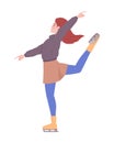 Female figure skater training for competition semi flat color vector character