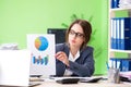 Female financial manager presenting graph chart sitting in the o Royalty Free Stock Photo