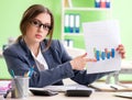 Female financial manager presenting graph chart sitting in the o Royalty Free Stock Photo