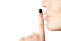 Female finger silence sign Royalty Free Stock Photo