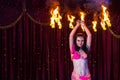 Female Fire Dancer Twirling Flaming Apparatus Royalty Free Stock Photo