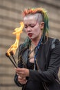 A female fire eater at the Edinburgh Fringe