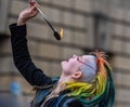 A female fire eater at the Edinburgh Fringe