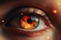 Female fire eye, macro close-up, photo realistic style, generative ai Royalty Free Stock Photo