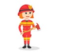 Female firefighter standing with axe