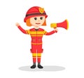 Female firefighter standing with megaphone Royalty Free Stock Photo