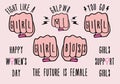 Female fist, girl power, girl boss, vector set, design elements